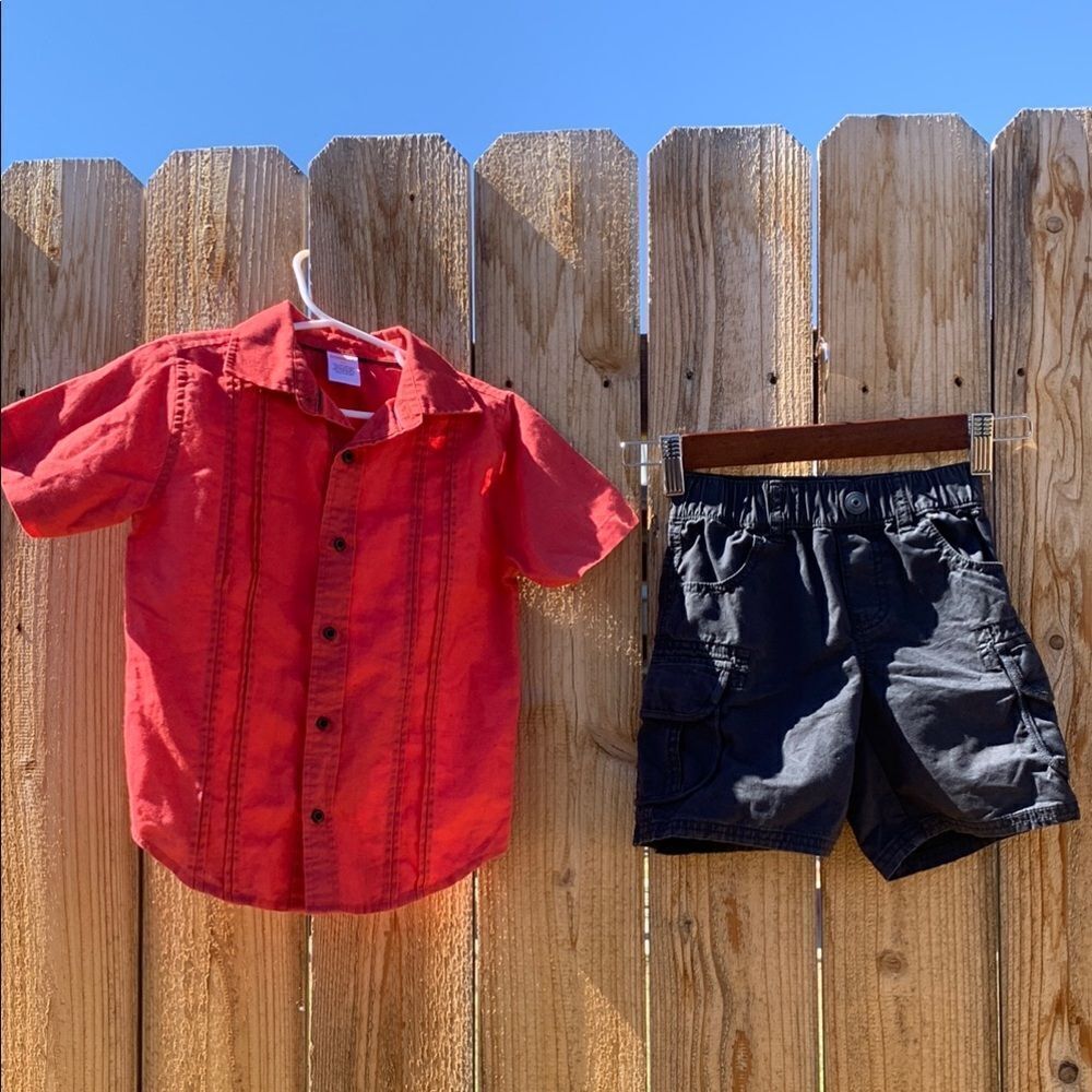 Take 50% OFF- Gymboree Red Button-Up Shirt and Black Shorts Set Boys, Size-4T